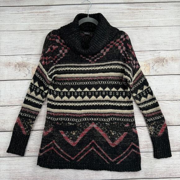 Lucky Brand Sweaters - Lucky Brand Wool Blend Geometric Print Turtleneck Sweater Womens S Black Purple